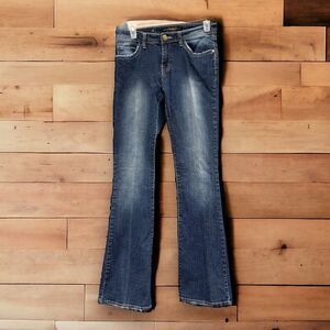 Y2K Southpole Jeans Women's Size 5 28x32 Blue Flare Low Rise Faded Embroidered